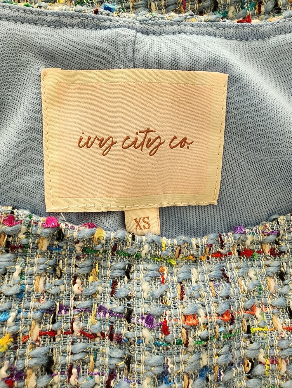 Ivy City Co. Tweed Multicolor Puff Sleeve Blouse Textured Short Sleeve Top XS - Picture 10 of 15